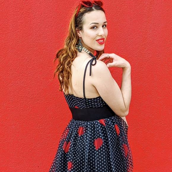 NWT Heart Polka Dot Party Midi Dress S:Small-Med - Picture 4 of 14